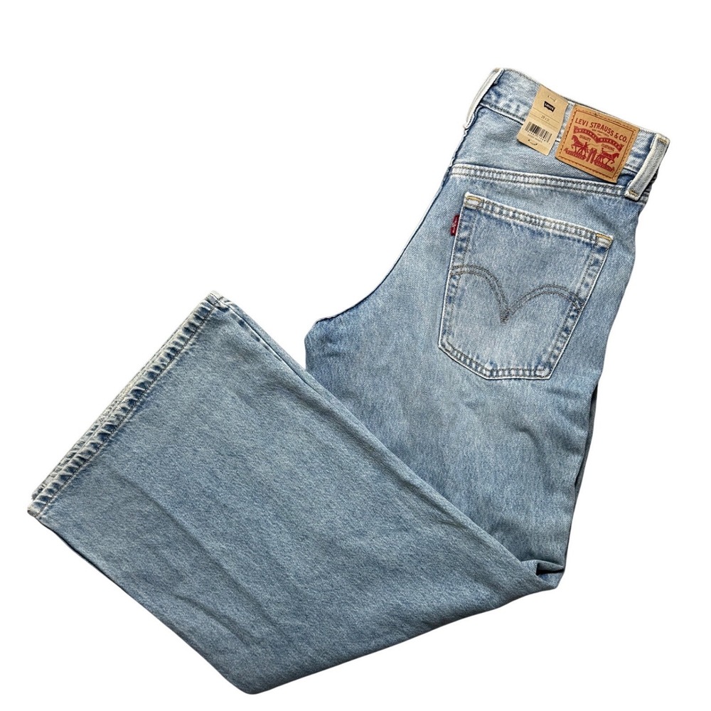 Levis 94 Baggy Wide Leg Distressed Jeans Light Wash Blue Womens 29x31 NEW